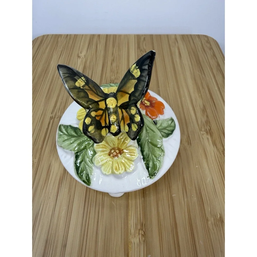 Vintage 70s Ceramic Butterfly Teapot Made‎ In Japan Flowers MCM